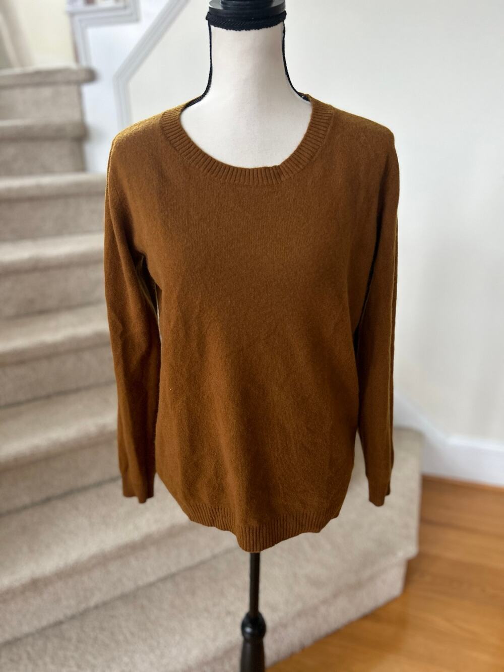 Liny Xin Warm Brown Superfine Merino Wool Long Sleeve Crewneck Sweater